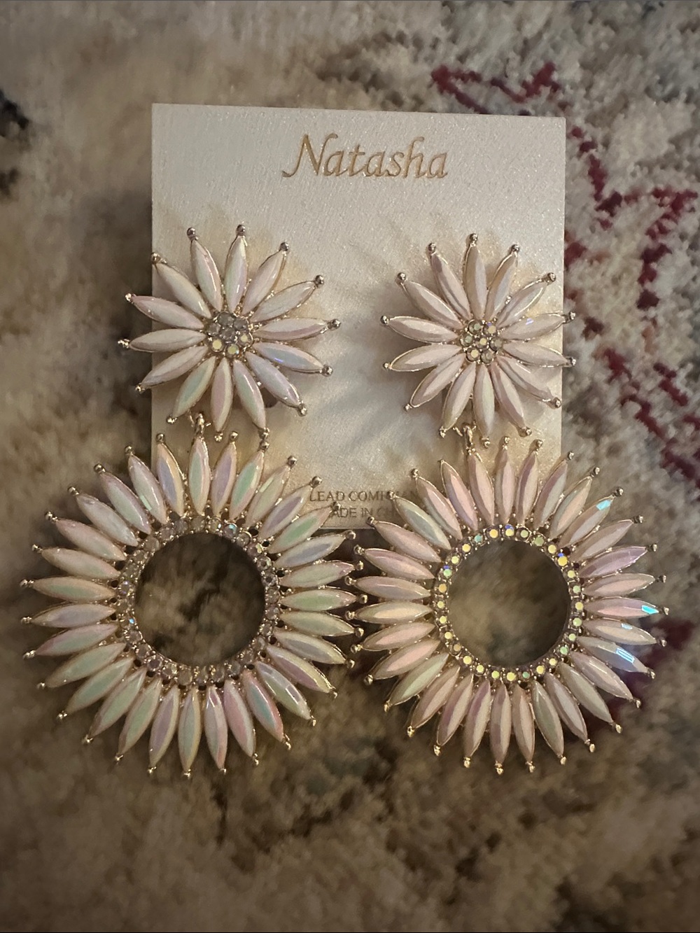 Natasha Couture Iridescent Pink Daisy Hoop Drop Earrings